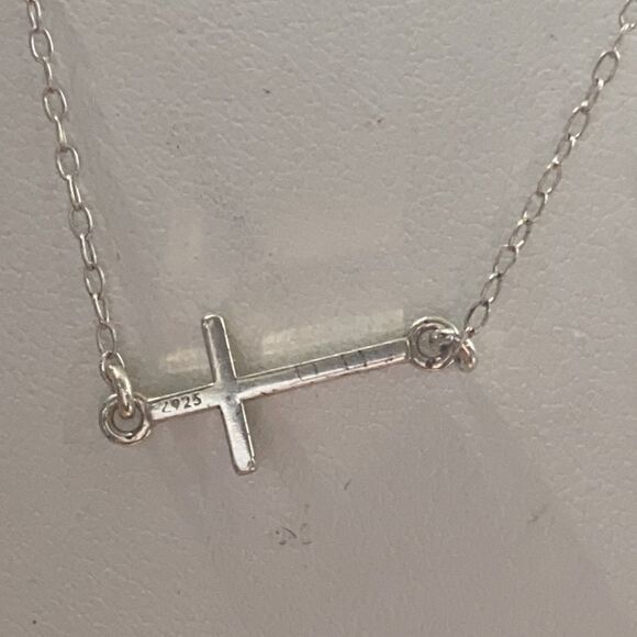 Sterling Silver Sideways Cross Necklace - Picture 10 of 12
